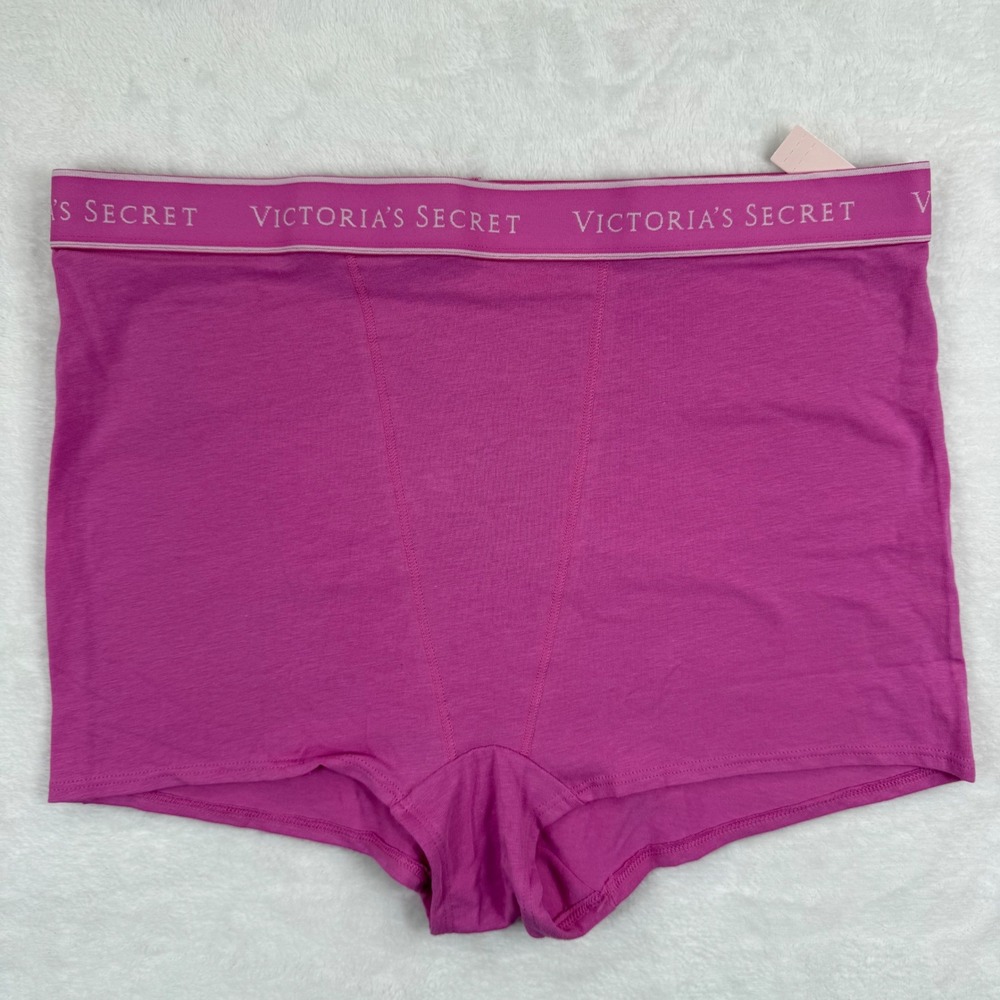 Victoria's Secret High-Waist Boy Short Panty‎ Pink Logo Waistband Large NEW